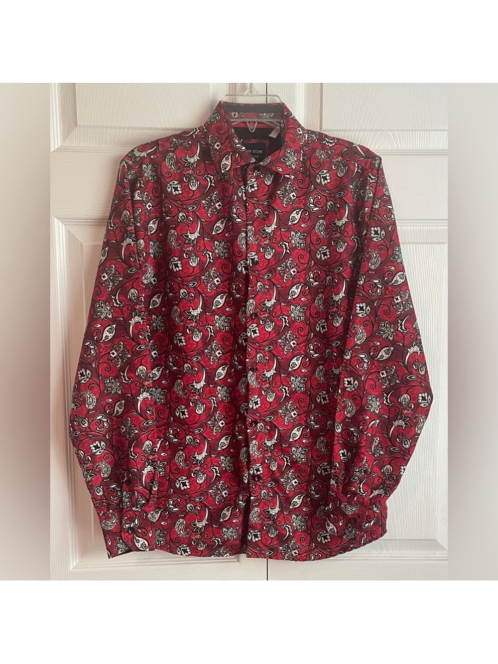 Silver Stone Collection Men’s Red Paisley Button Up Shirt Size Small Modern Fit
